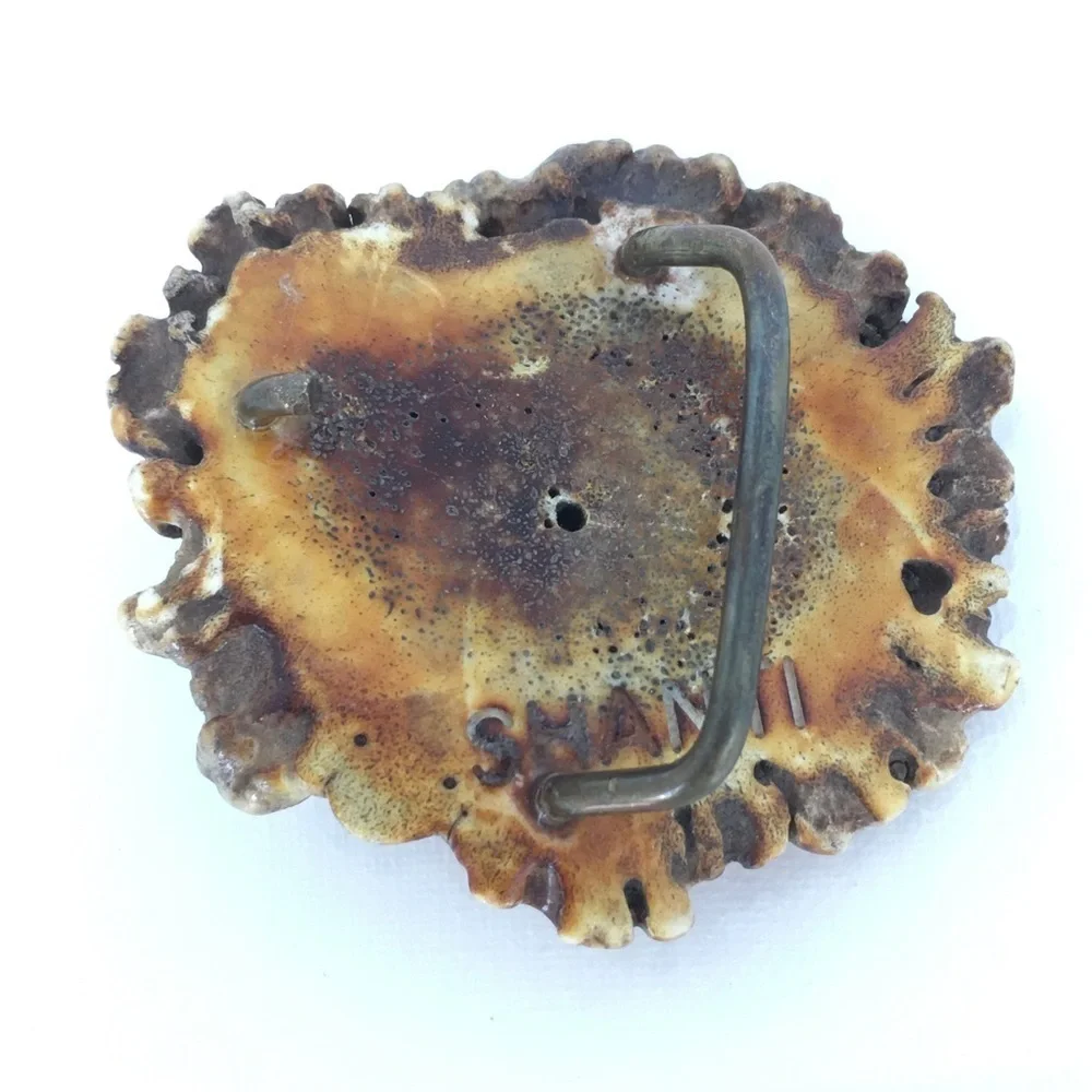 Vintage Handmade Western Antler Belt Buckle Blue Lapis Louise Signed Shanti
